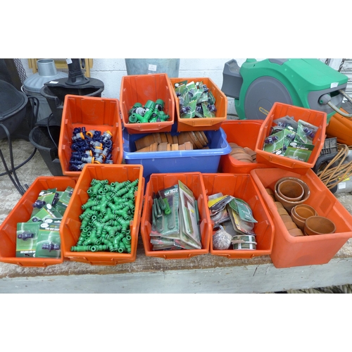 5172 - A large quantity of various items including 9 Lin Bins, hose pipe connectors, garden wire, weeding t... 