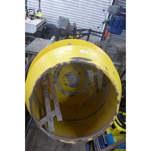 A KMS EW6140 cement mixer, 375mm drum opening, 140L capacity with a bag