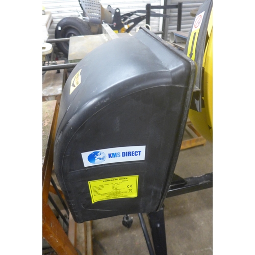 A KMS EW6140 cement mixer, 375mm drum opening, 140L capacity with a bag