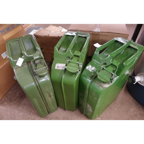 5234 - Three green metal 20 litre jerry cans