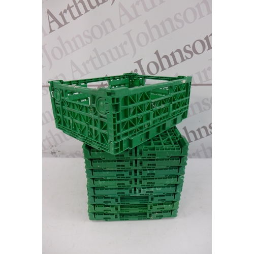 5262 - 10 green foldable stacking plastic trays 30x40cm