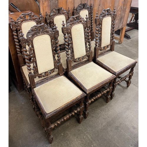 101 - A set of six 19th Century French carved oak dining chairs