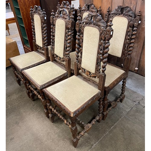 101 - A set of six 19th Century French carved oak dining chairs