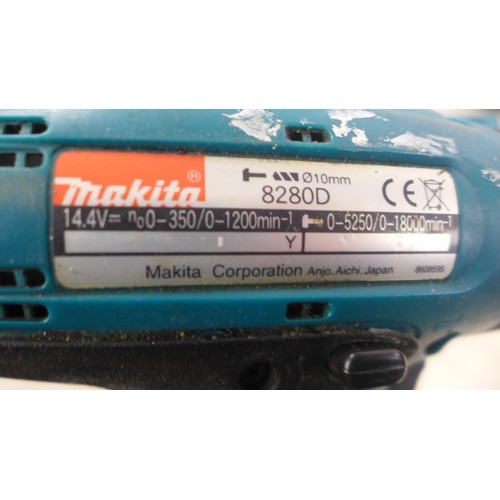 5006 - 2 Makita drills - an 8280D and an 8391D with a 14.4V battery charger and 7 assorted batteries