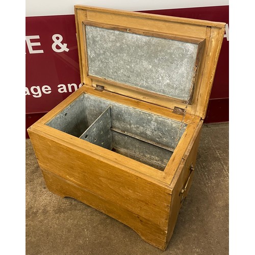 114 - A Victorian pine and lead lined wine cooler