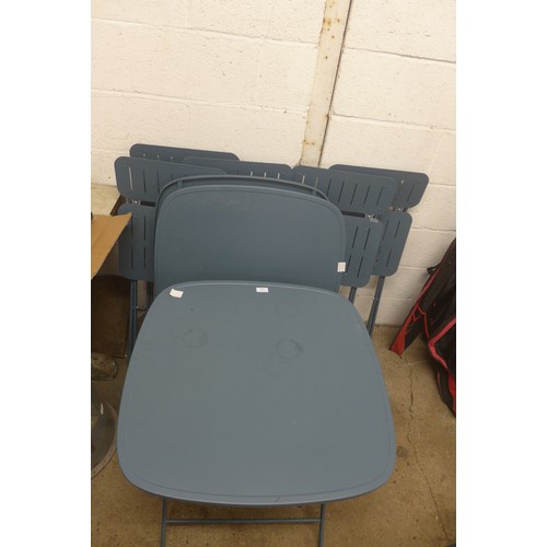 5181 - A blue metal folding bistro table and two chairs