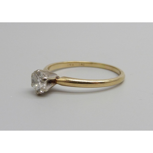 1016 - A diamond solitaire ring, approximately .70ct diamond weight, 1.9g, P