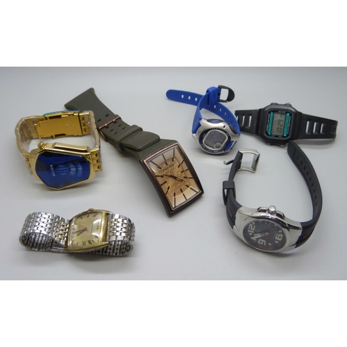 1044 - Six wristwatches, two straps a/f