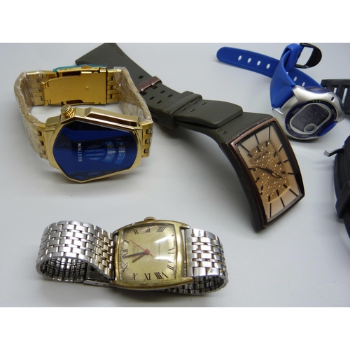 1044 - Six wristwatches, two straps a/f