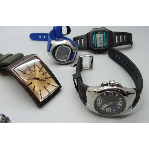 1044 - Six wristwatches, two straps a/f