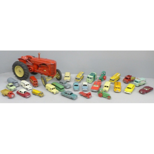 676 - A Lesney Moko Massey Harris 745D tractor, a/f and Lesney die-cast model vehicles