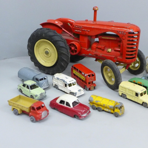 676 - A Lesney Moko Massey Harris 745D tractor, a/f and Lesney die-cast model vehicles