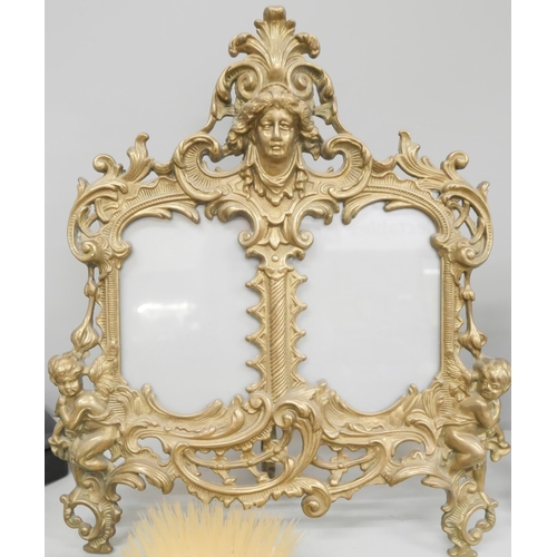 1052 - A brass picture frame, figure of a lady a/f, a dressing table set, etc. **PLEASE NOTE THIS LOT IS NO... 