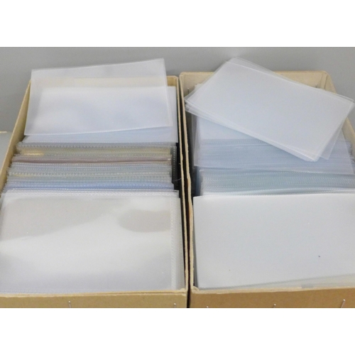 680 - Postcards sleeves, two shoeboxes full of 6 x 4 postcard sleeves, approximately 1500