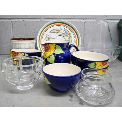 1071 - Two boxes of china and glass, including a Kosta decanter (stopper chipped), Stromberg glass ashtray,... 