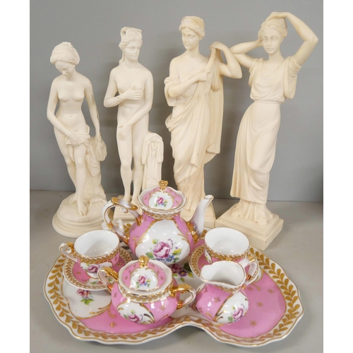 1075 - A large collection of bone china plates and display mounts with a miniature pink tea service and fou... 