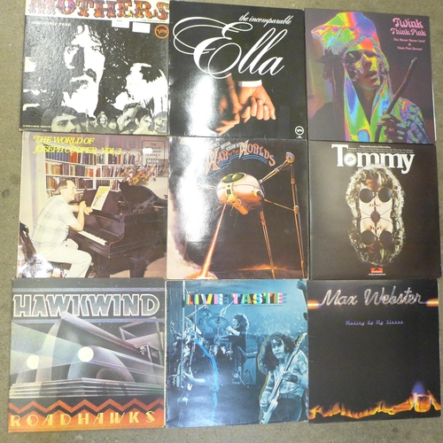 695 - Fifteen LP records, Frank Zappa, Hawkwind, 10cc, etc.