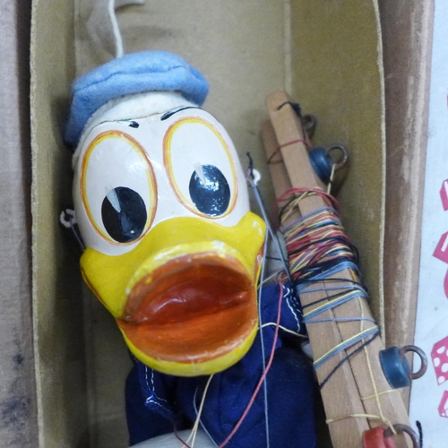 700 - Three Pelham puppets, Walt Disney characters, Mickey, Minnie and Donald Duck, boxed