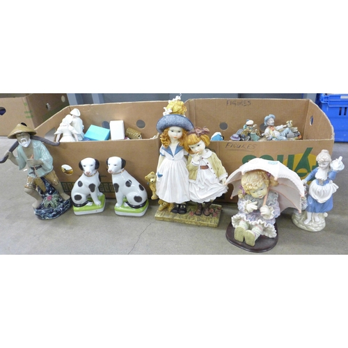 1094 - A collection of bone china and earthenware ornaments including figures, pill boxes and coasters **PL... 