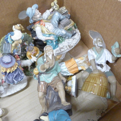 1094 - A collection of bone china and earthenware ornaments including figures, pill boxes and coasters **PL... 