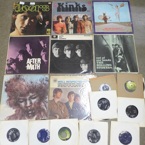 707 - The Beatles, Doors, Rolling Stones, Kinks and Jimi Hendrix LP records (Please Please Me and A Hard D... 