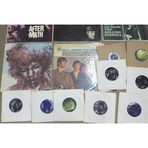 707 - The Beatles, Doors, Rolling Stones, Kinks and Jimi Hendrix LP records (Please Please Me and A Hard D... 