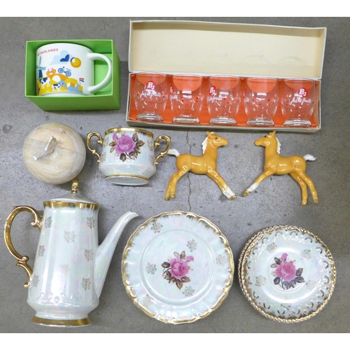 1101 - A 1960s lustre tea set and other mixed china including two Beswick palomino foals **PLEASE NOTE THIS... 