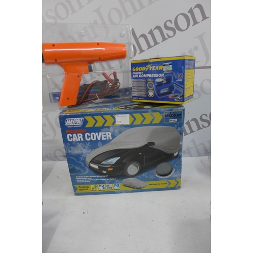 5294 - A quantity of assorted automotive tools and other items including a Maypole medium sized car cover, ... 