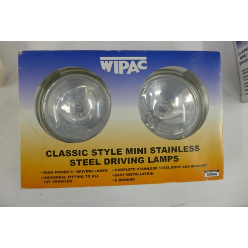 5300 - 2 boxed classic style mini stainless steel driving lamp sets, a Bilt Hamber auto-clay smoothing clay... 