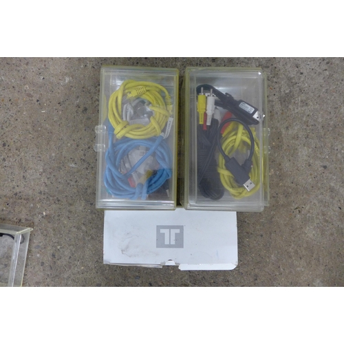 5314 - A bag of assorted cables including scart leads, microphone, walkie talkies and many more