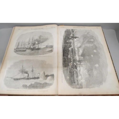 741 - A hardbound volume of 'The Illustrated London News', 1855, loose board, 780 pages