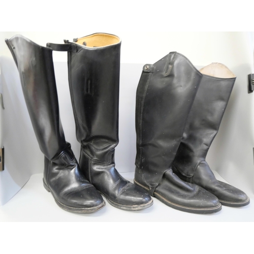 754 - Two pairs of mens black leather horse riding boots, one full length pair made by Toggi, size 10 UK a... 