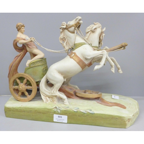 601 - A Royal Dux chariot group centrepiece, circa 1900, 41.5cm