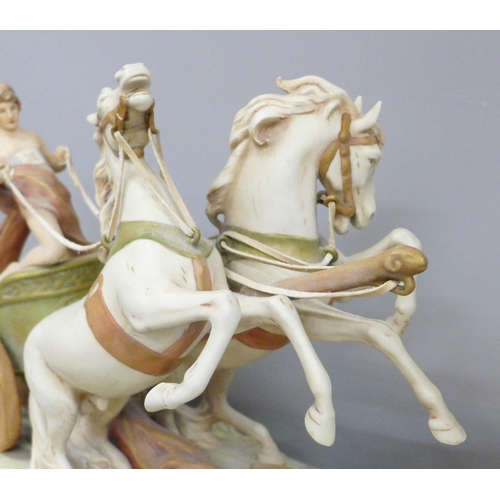 601 - A Royal Dux chariot group centrepiece, circa 1900, 41.5cm