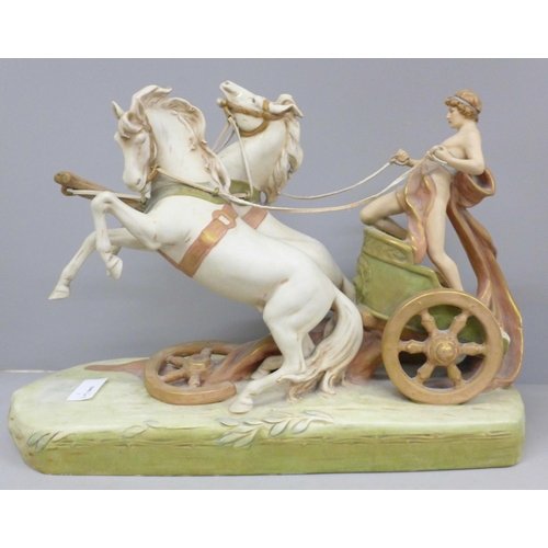 601 - A Royal Dux chariot group centrepiece, circa 1900, 41.5cm