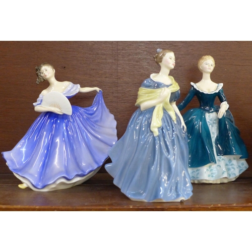 602 - A collection of six Royal Doulton figures and a Coalport figure