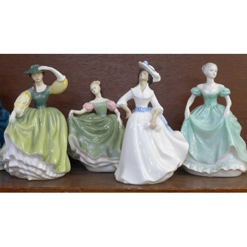 602 - A collection of six Royal Doulton figures and a Coalport figure