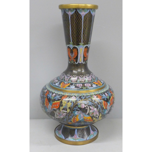 607 - A Chinese cloisonne vase decorated with butterflies, 31cm