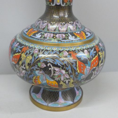 607 - A Chinese cloisonne vase decorated with butterflies, 31cm