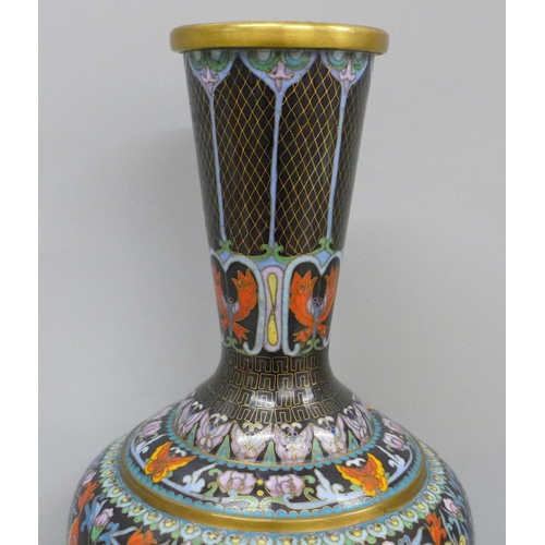 607 - A Chinese cloisonne vase decorated with butterflies, 31cm