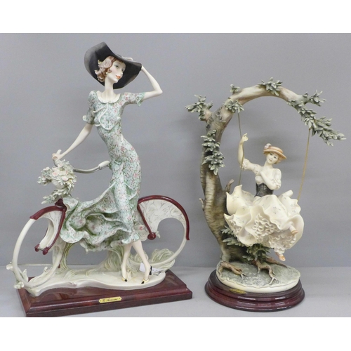 611 - Two Florence Guiseppe Armani figures including Young Lady on Swing, 35cm and 38cm