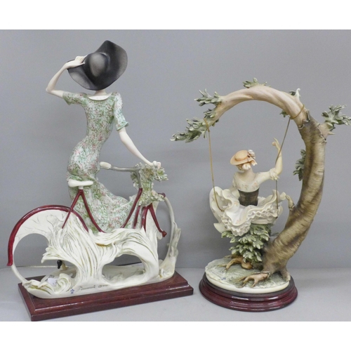 611 - Two Florence Guiseppe Armani figures including Young Lady on Swing, 35cm and 38cm