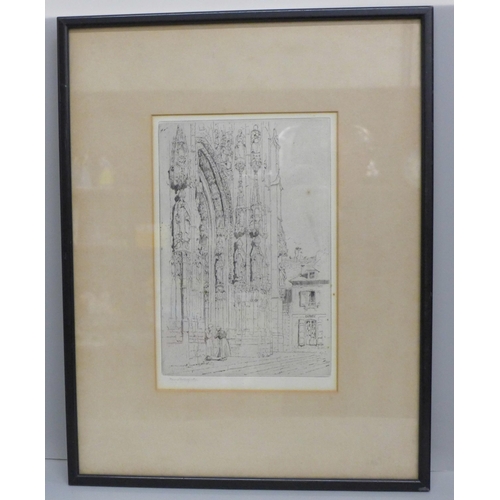 613 - A framed and mounted etching, Minna Bolingbroke, (1857-1939) with initials and dated 1903, French Ca... 