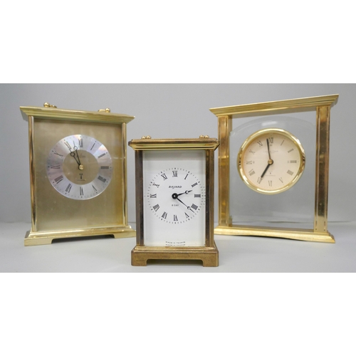 783 - A Bayard brass and four glass sided clock with French movement and two other clocks plus a Smart wat... 