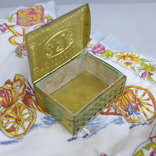 623 - A Victorian box, marked Turner & Co, Birmingham, Medal Awarded, Exhibition London 1862 and a QEII co... 