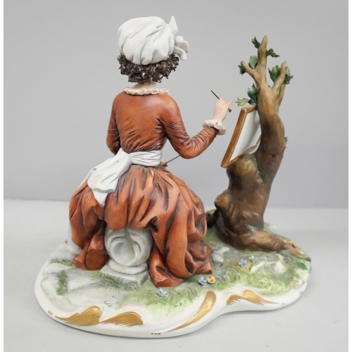 806 - A Capodimonte figure of a female artist at the easel, paint box a/f