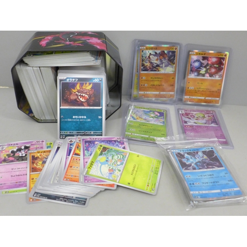 632 - 470+ Japanese Pokémon cards including 30+ Holographic and Holo Rares with a collectors tin