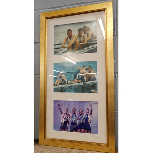 824 - Steven Redgrave; a photograph display of Olympic gold medalist Steven Redgrave, with crew, signed in... 