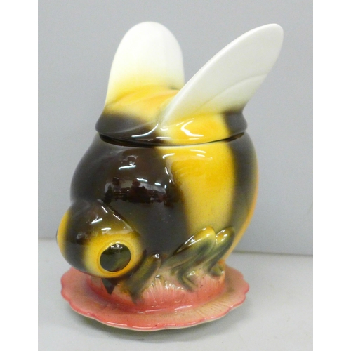 654 - A Goebel West German honey pot in the form of a bee, crazed