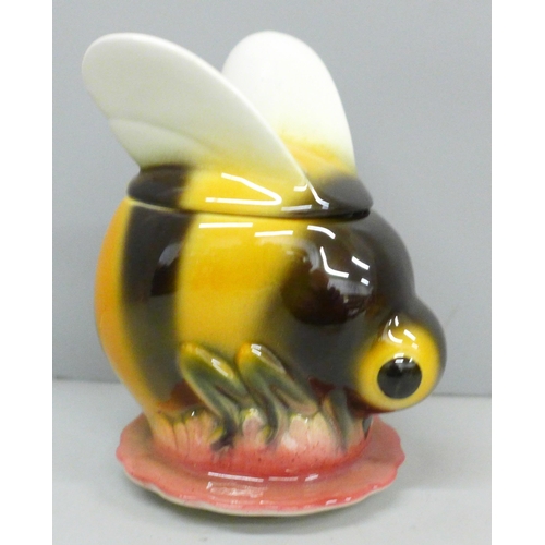 654 - A Goebel West German honey pot in the form of a bee, crazed